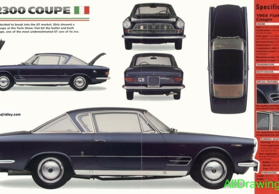Fiat 2300 Coupe (1964) (Фиат 2300 Купе (1964)) - чертежи (рисунки) автомобиля